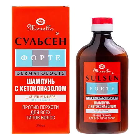 Mirrolla Sulsen Forte dermatologinis šampūnas su ketokonazolu ir seleno sulfidu nuo pleiskanų 250 ml