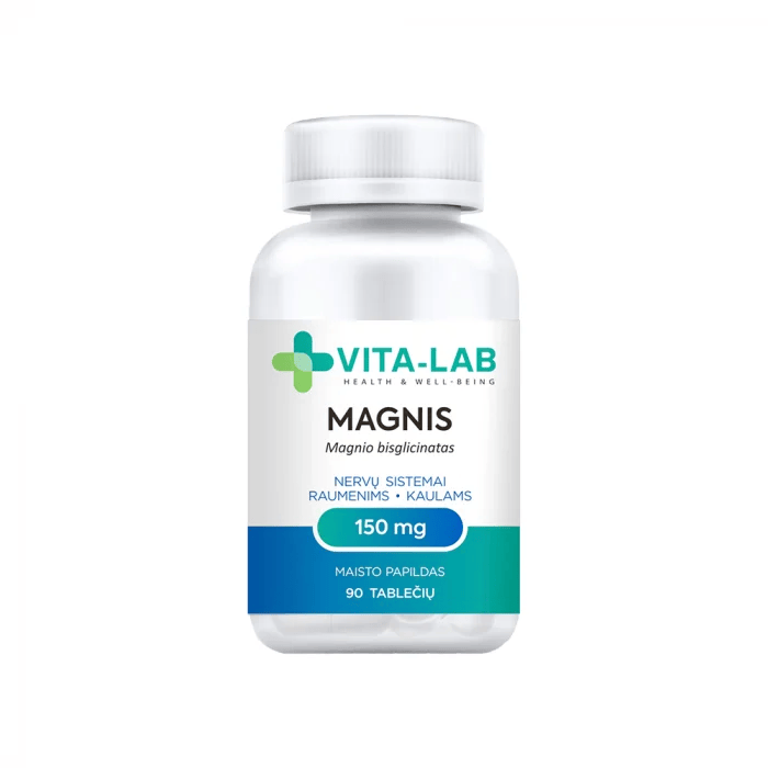 VITA-LAB Magnis Bisglicinatas 150 mg – nervų sistemai, raumenims ir nuovargiui mažinti (90 tablečių)