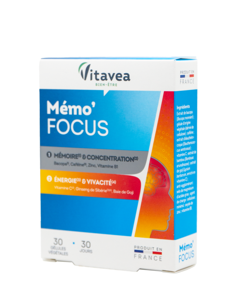 VITAVEA Memo'Focus atminčiai ir energijai,  30 augalinės kilmės kapsulių