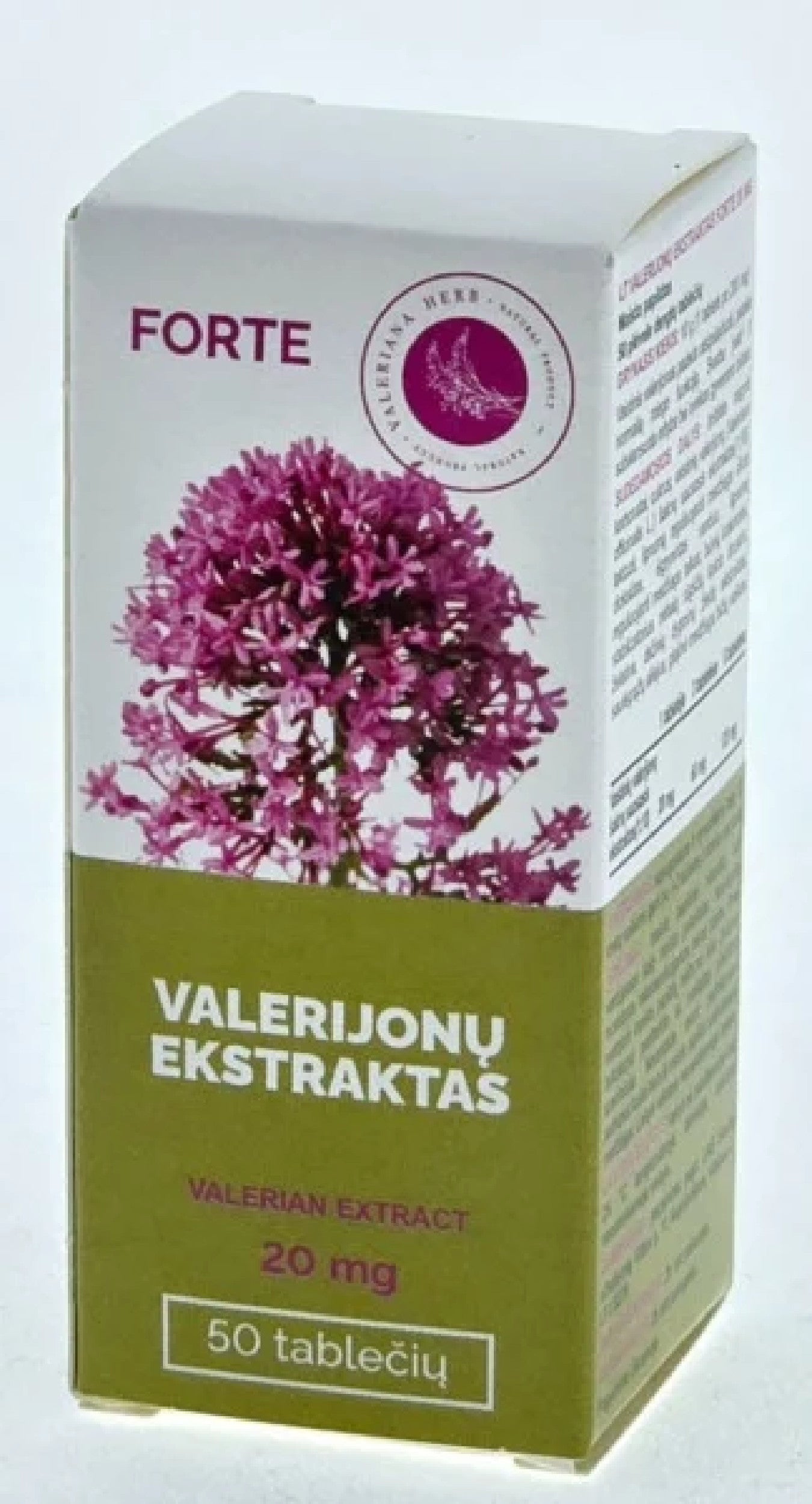 Valerijonų ekstraktas FORTE 20 mg – nervų sistemai ir miegui, 50 plėvele dengtų tablečių