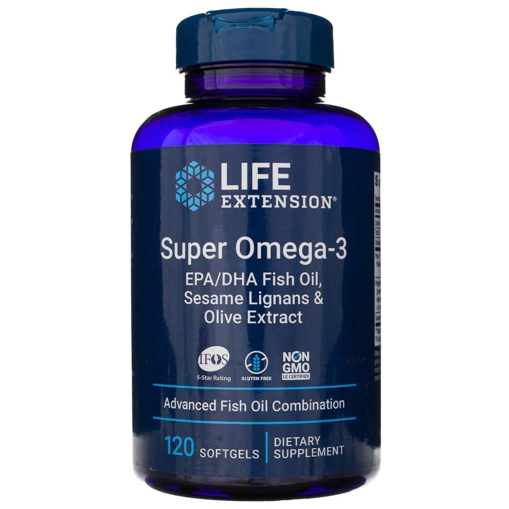 Life Extension Super Omega-3 EPA/DHA su sezamo lignanais ir alyvuogių ekstraktu - 120 kapsulių