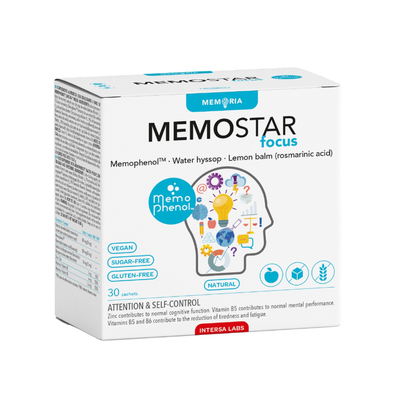 Interesa Labs Memostar Focus 30 paketėlių – atminčiai ir koncentracijai su Bacopa, Melissa, Cinku ir B grupės vitaminais