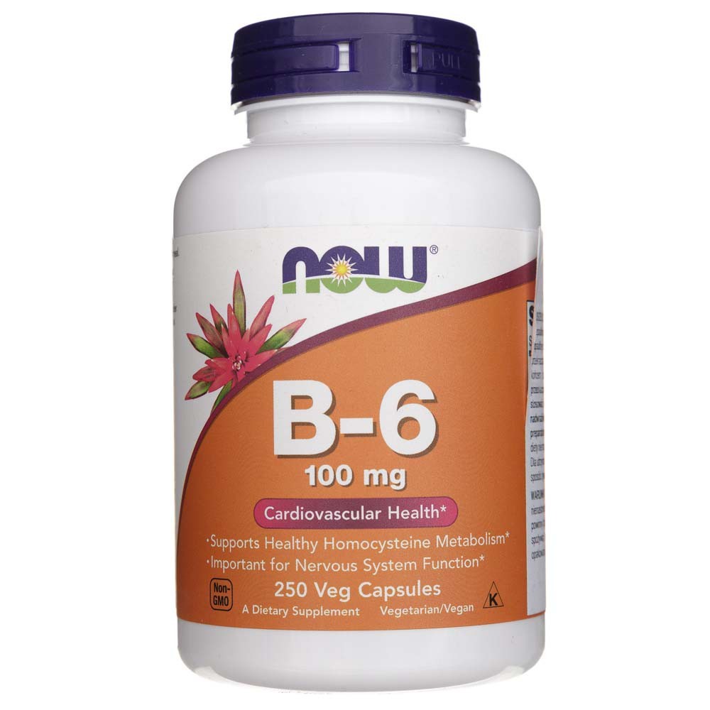 Now Foods vitaminas B-6 100 mg - 250 kapsulių
