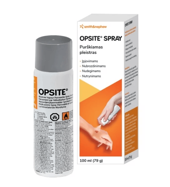 OPSITE Spray purškiamas pleistras 100 ml – skaidri apsauginė plėvelė žaizdoms (Smith&Nephew)
