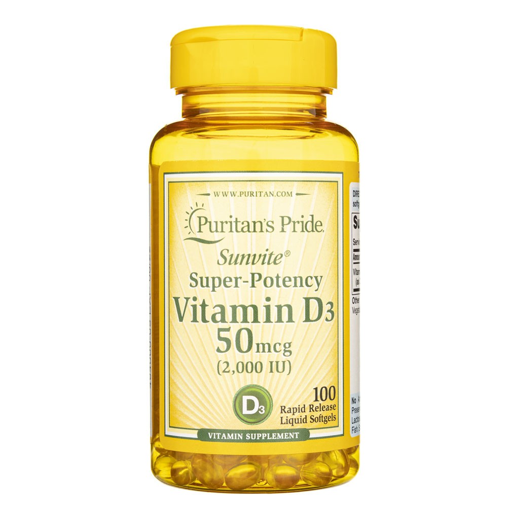 Puritan's Pride Vitaminas D3 50 mcg (2000 TV) - 100 kapsulių