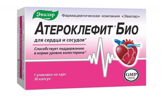 Ateroklefit EVALAR maisto papildas širdžiai ir kraujagyslių valymui, 30 kapsulių kaina