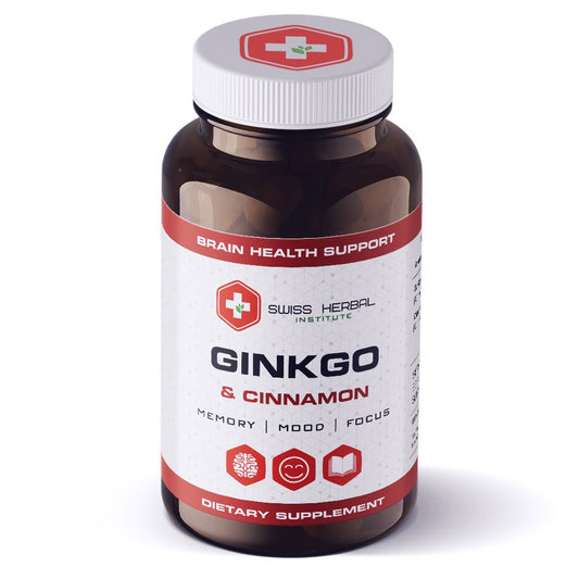 Atminčiai GINKGO + CINAMONAS Swiss Herbal 60 - Maisto papildai Sveikata1.lt
