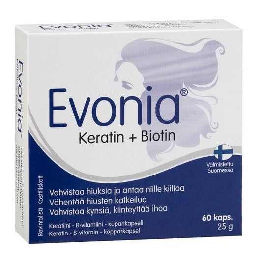 EVONIA KERATIN + BIOTIN plaukų stiprinimui, 60 kapsulių kaina