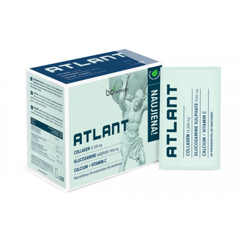 Hidrolizuotas Kolagenas su gliukozaminu ir vitaminu C ATLANT, 28 pakeliai - Maisto papildai Sveikata1.lt