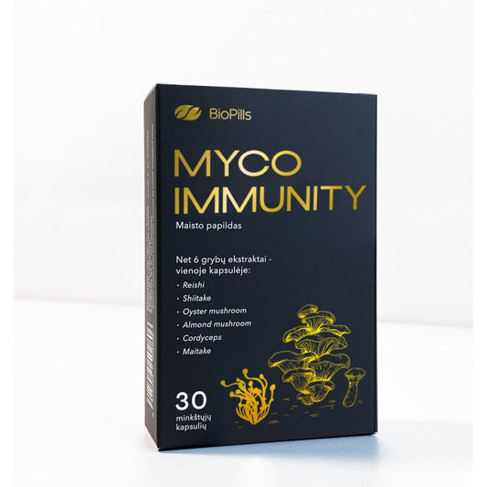 Maisto papildas su grybų ekstraktais Imunitetui Myco Immunity , 30 kapsulių kaina