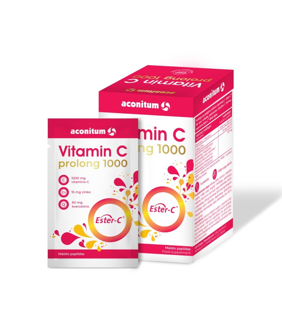 Vitaminas C prolong 1000 , 14 paketėlių kaina
