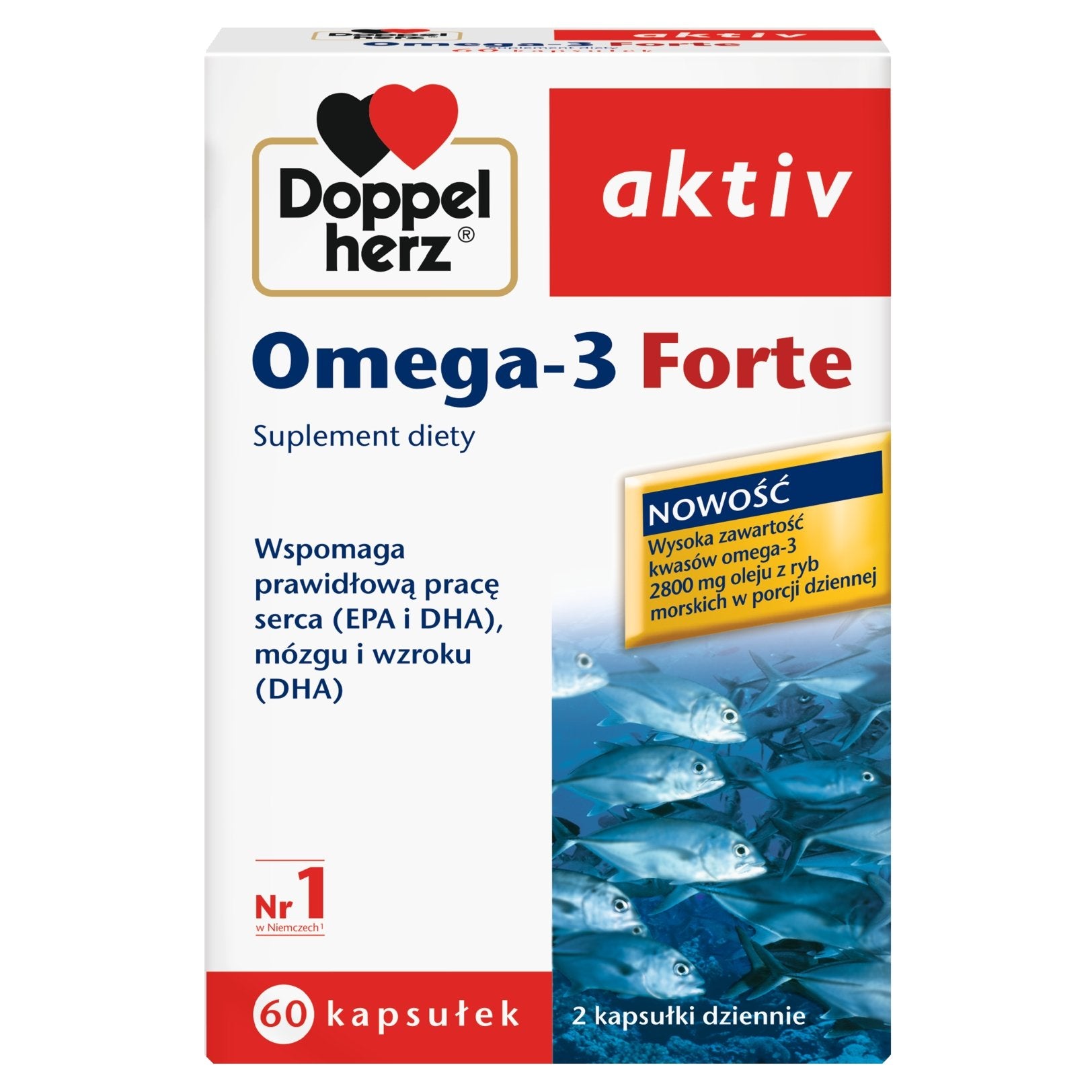 Žuvų taukai Omega-3 Forte, Doppelherz aktiv, Maisto papildas, 60 kapsulių kaina