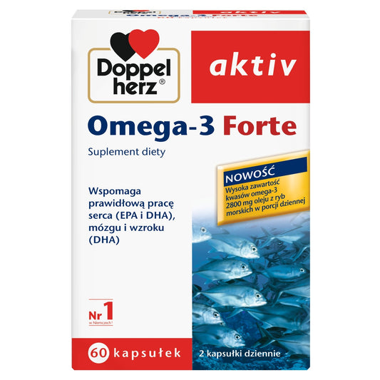 Žuvų taukai Omega-3 Forte, Doppelherz aktiv, Maisto papildas, 60 kapsulių - Maisto papildai Sveikata1.lt