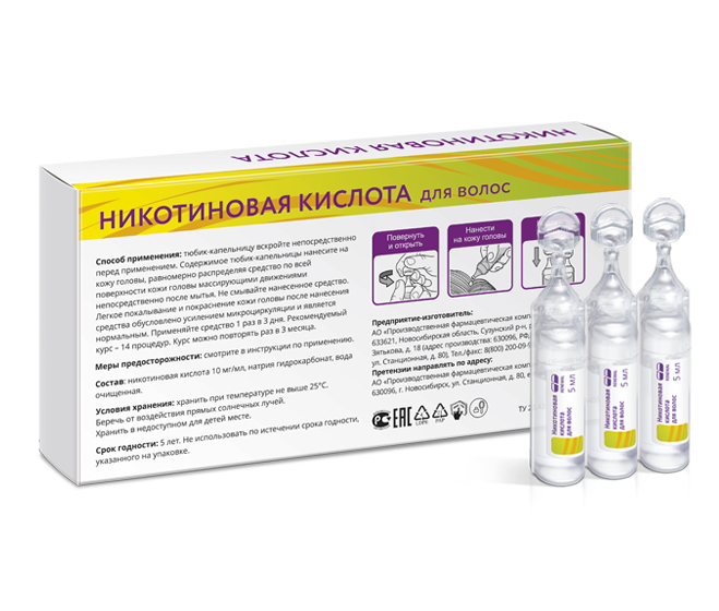 Renewal nikotino rūgštis plaukams 1 % – galvos odos priežiūros tirpalas, 10 × 5 ml