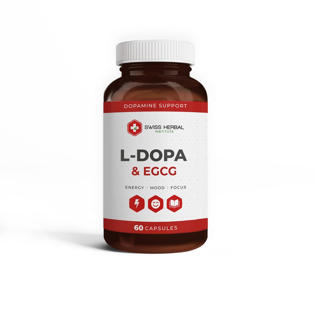 Swiss Herbal Institute L-DOPA & EGCG – dopamino sinergijos formulė, 60 kapsulių