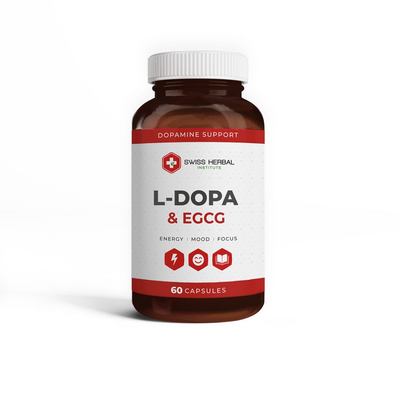 Swiss Herbal Institute L-DOPA & EGCG – dopamino sinergijos formulė, 60 kapsulių
