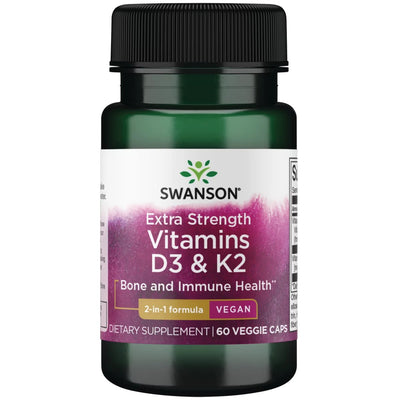 Swanson Vitaminas D3 su K2, 60 kapsulių