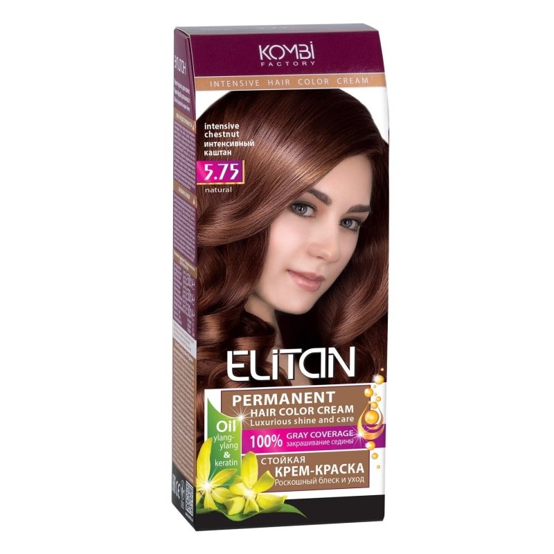 ELITAN Permanent Hair Color Cream Kremas-dazai plaukams 5.75 Intensyvus kastonas, 50/50/30 ml kaina