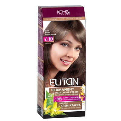 ELITAN Permanent Hair Color Cream Kremas-dazai plaukams 6.10 Tamsiai sviesiai ruda, 50/50/30 ml kaina