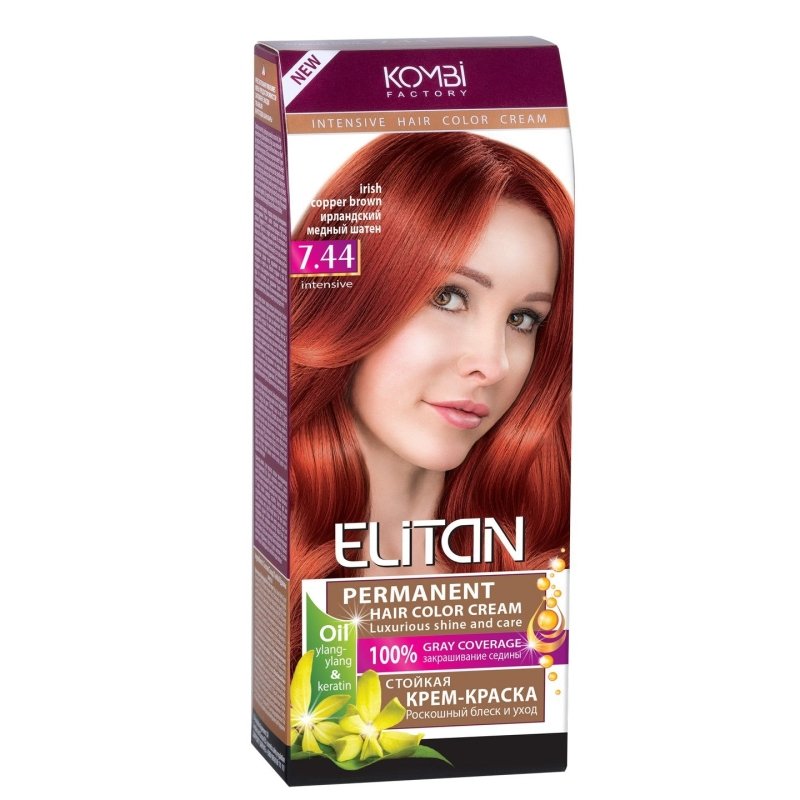 ELITAN Permanent Hair Color Cream Kremas-dazai plaukams 7.44 Airijos vario ruda, 50/50/30 ml kaina