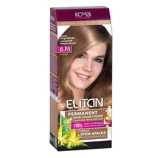 ELITAN Permanent Hair Color Cream Kremas-dazai plaukams 8.38 Saksonijos smelio spalvos sviesiai ruda kaina