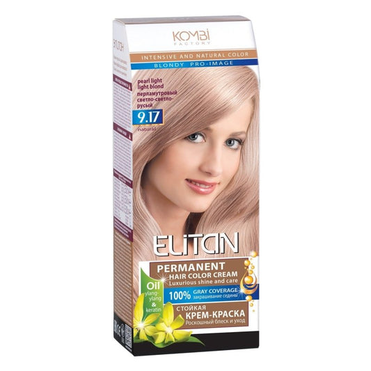 ELITAN Permanent Hair Color Cream Kremas-dazai plaukams 9.17 Perlamutrine sviesiai ruda, 50/50/30 ml kaina