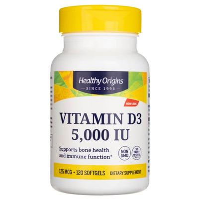 „Healthy Origins“ vitaminas D3 5000 TV – 120 kapsulių