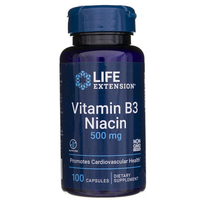 Life Extension vitaminas B3 niacinas 500 mg - 100 kapsulių