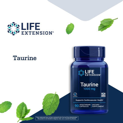 Life Extension TAURINAS 1000 MG, širdžiai ir kraujagyslėms , 90 kapsulių kaina