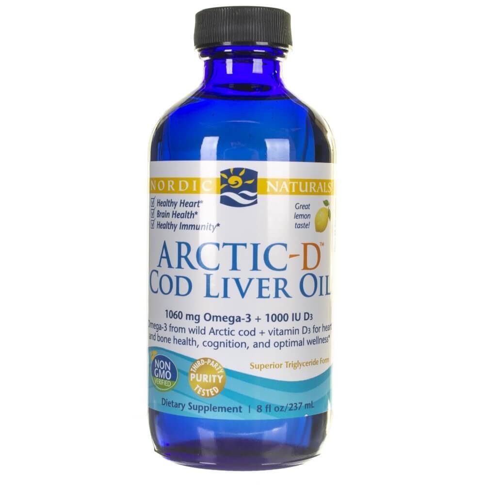 Nordic Naturals Arctic-D menkių kepenų aliejus, citrinų skonio - 237 ml