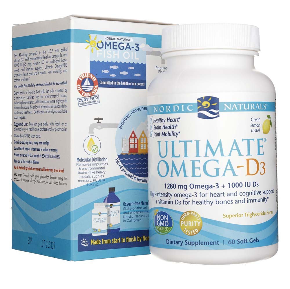 Nordic Naturals Ultimate Omega-D3, citrinų skonio, 250 mg - 60 minkštųjų kapsulių