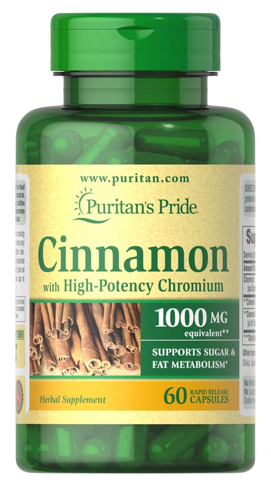 Puritan's Pride Cinamon kompleksas su chromu - 60 kapsulių