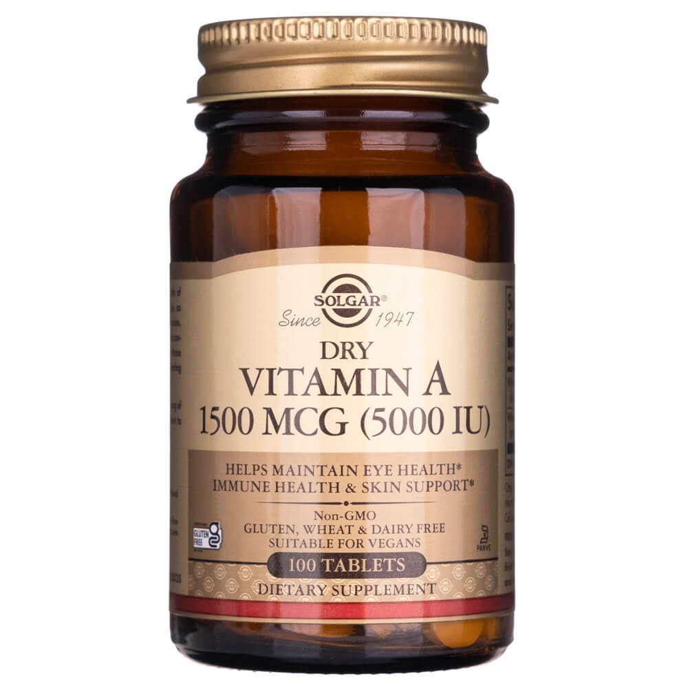 Solgar sausas vitaminas A 1500 mcg (5000 TV) - 100 tablečių