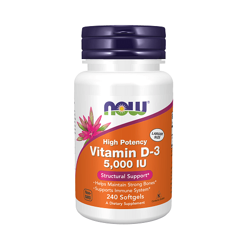 NOW Vitaminas D-3 5000 IU, 240 kapsulių