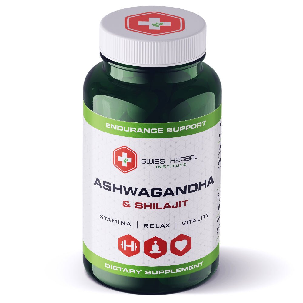 ASHWAGANDHA + SHILAJIT Swiss Herbal, 60 kapsulių - Maisto papildai Sveikata1.lt
