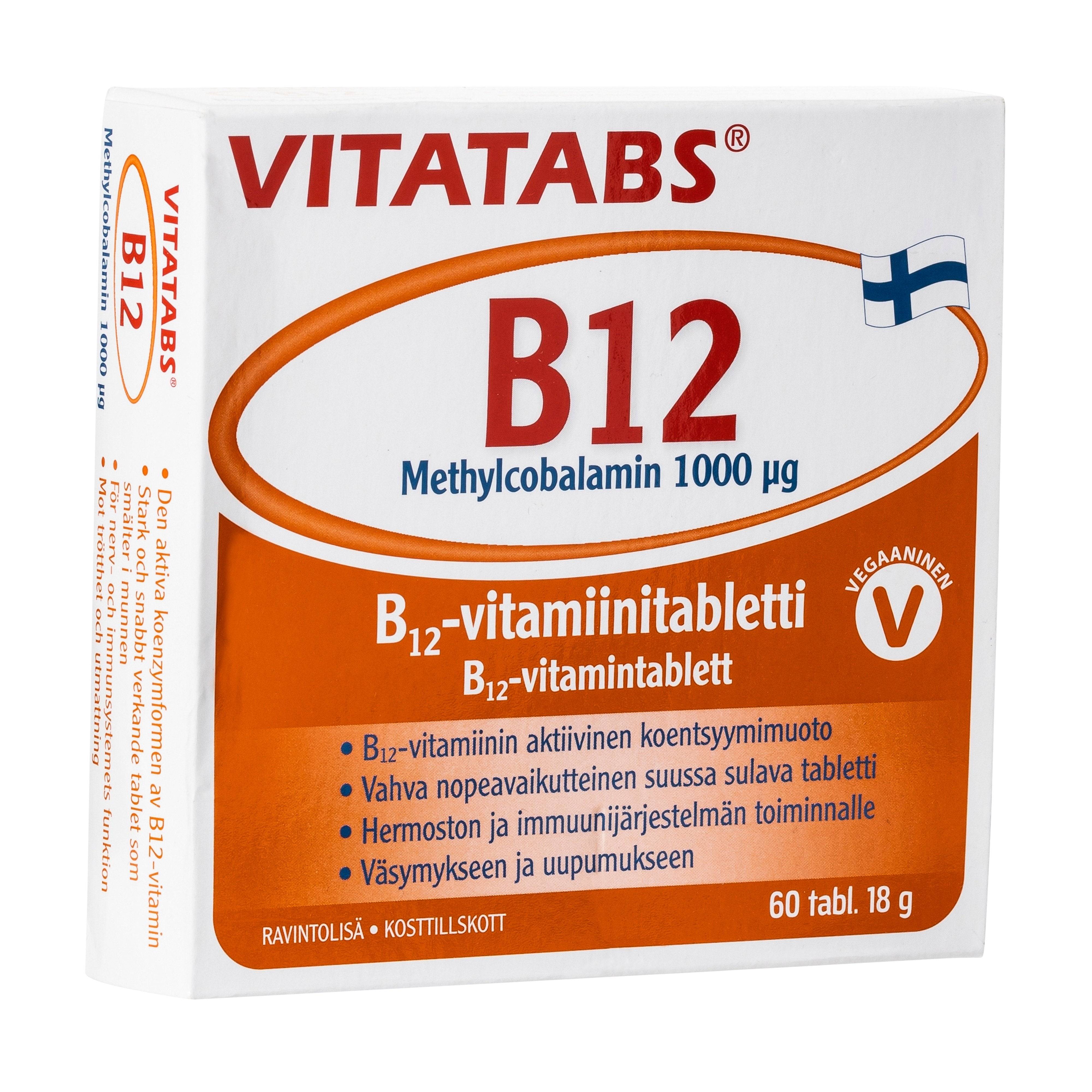 HANKINTATUKKU VITATABS B12 Methylcobalamin 1000 µg, 60 tablečių - Maisto papildai Sveikata1.lt