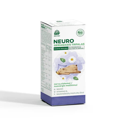 NEURO geriamasis tirpalas su spanguolių sultimis ir medumi, Nervų sistemai, nuovargio mažinimui 150 ml - Maisto papildai Sveikata1.lt