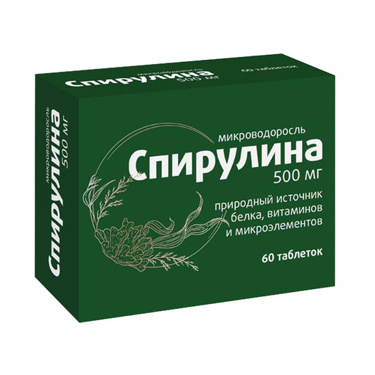 Spirulina 500 mg + fikocianinas + beta-karotenas, 60 tablečių - Maisto papildai Sveikata1.lt